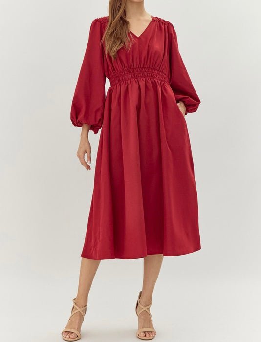 The Brylee Dress: Long Sleeve Red Maxi Dress With Pockets - MomQueenBoutique