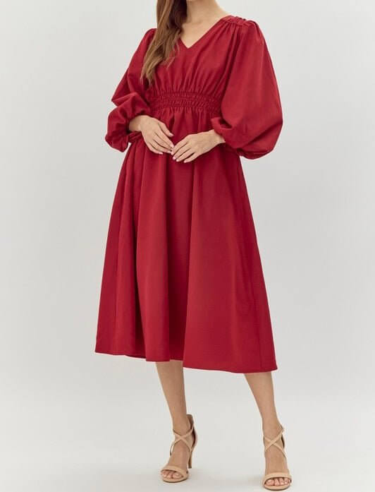 The Brylee Dress: Long Sleeve Red Maxi Dress With Pockets - MomQueenBoutique