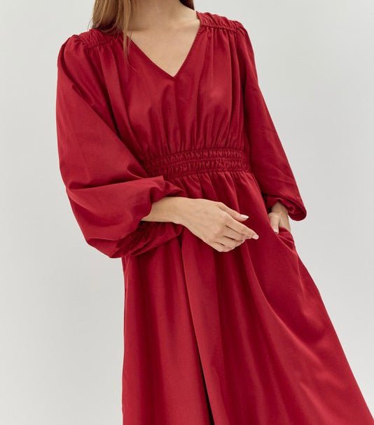 The Brylee Dress: Long Sleeve Red Maxi Dress With Pockets - MomQueenBoutique