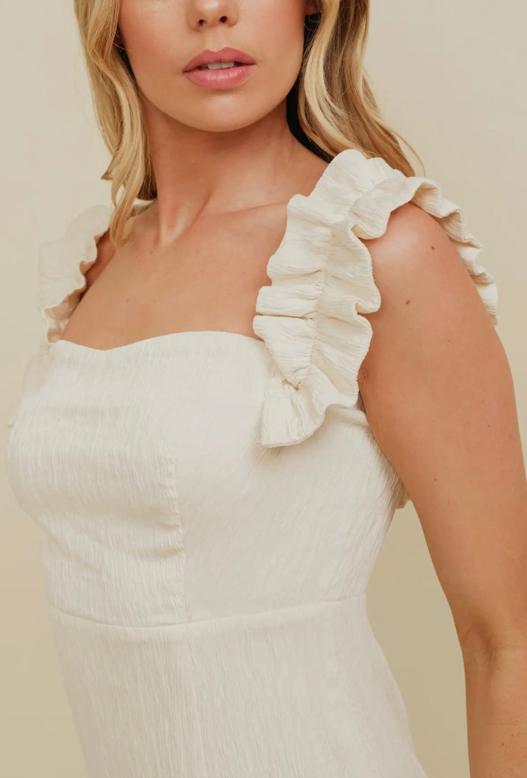 The Camdyn Dress: Ruffled Shoulder Mini Dress - MomQueenBoutique