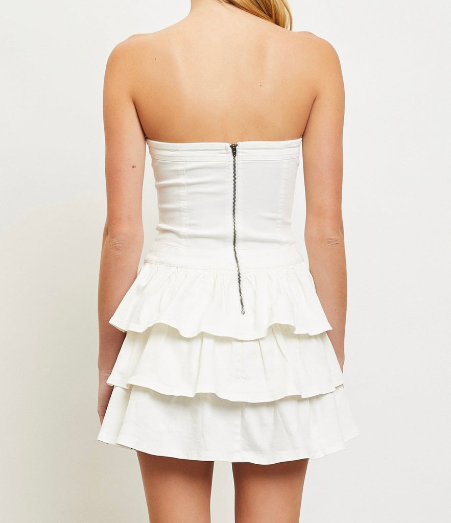 The Candy Dress: Strapless Denim Riffle Mini Dress - MomQueenBoutique