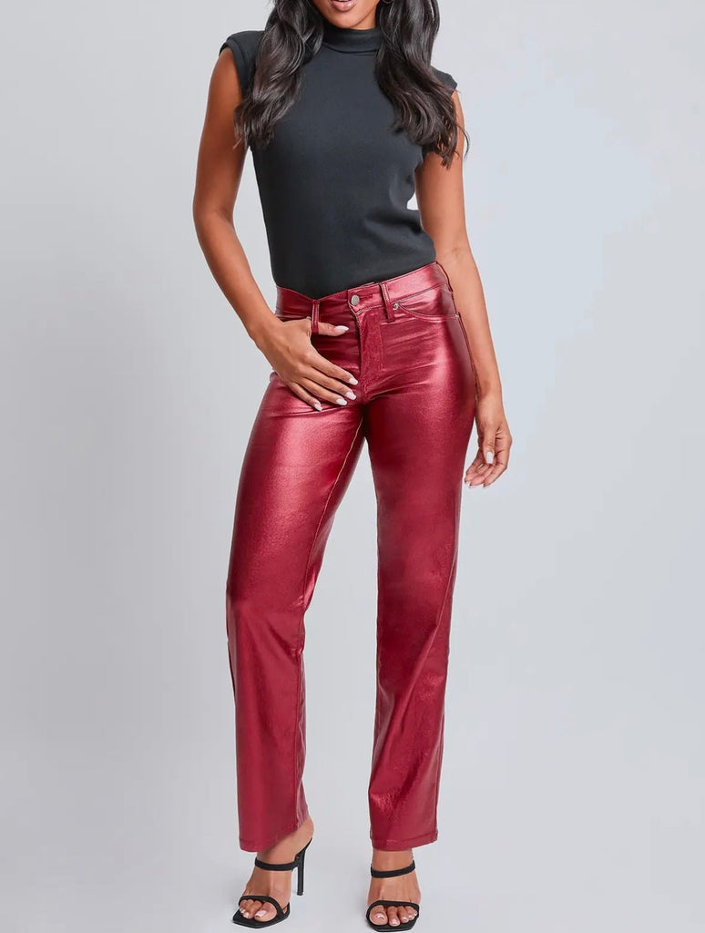 The Candy Pants: Red Pleather Metallic Pants - MomQueenBoutique