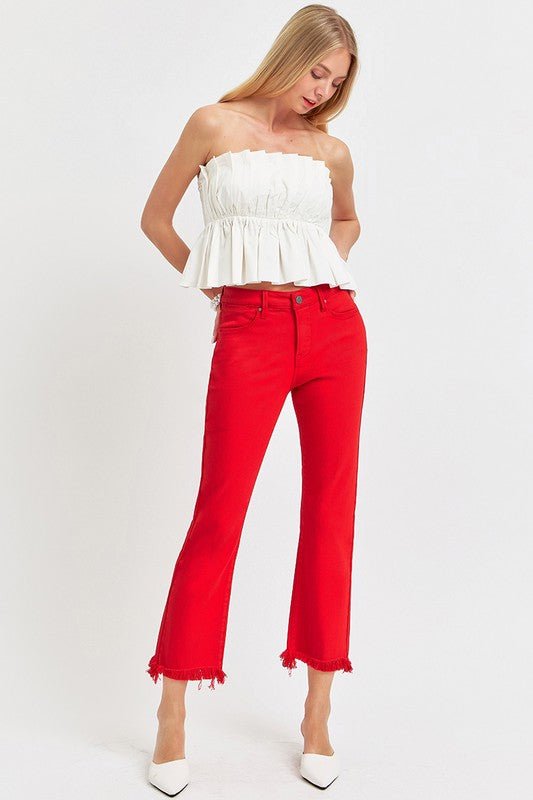 The Cardinal Jeans: Red Cropped Jeans - MomQueenBoutique