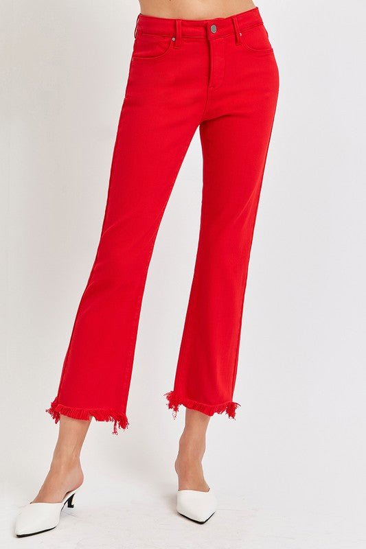 The Cardinal Jeans: Red Cropped Jeans - MomQueenBoutique