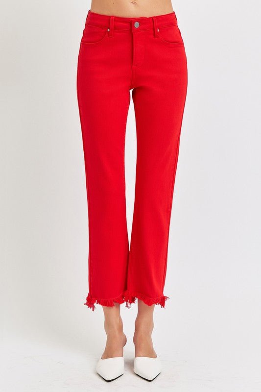 The Cardinal Jeans: Red Cropped Jeans - MomQueenBoutique