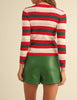 The Carol Top - Red, Green, White Striped Ribbed Top - MomQueenBoutique