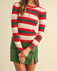 The Carol Top - Red, Green, White Striped Ribbed Top - MomQueenBoutique