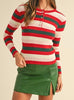 The Carol Top - Red, Green, White Striped Ribbed Top - MomQueenBoutique