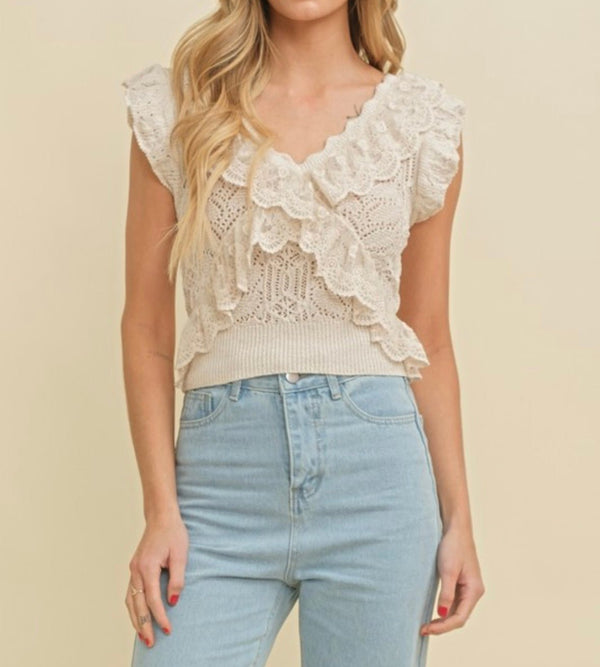 The Carrie Top: Sleeveless Lace Ruffled Top - MomQueenBoutique