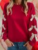 The Carys Sweatshirt: Red Bow Sleeve Sweater - MomQueenBoutique