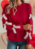 The Carys Sweatshirt: Red Bow Sleeve Sweater - MomQueenBoutique