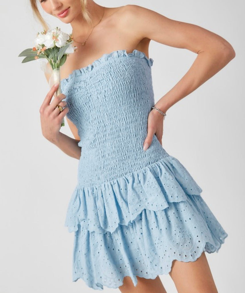 The Chloe Dress: Strapless Eyelet Mini Sundress - MomQueenBoutique