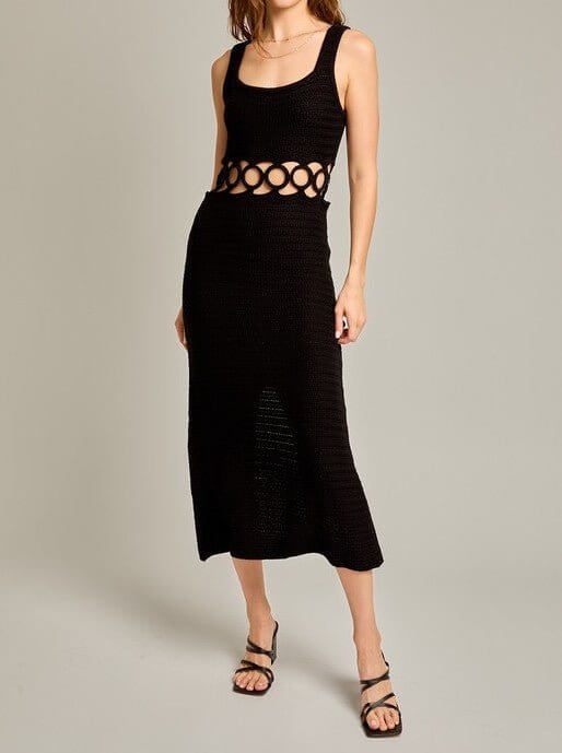 white christmas dresses Sleeveless Square Neck Crochet Maxi Dress with O Ring Waist Cut Out Detail D / Cream / L main image 1