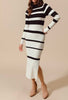 The Christina Sweater Dress: Black & White Striped Bodycon Midi Dress - MomQueenBoutique