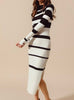 The Christina Sweater Dress: Black & White Striped Bodycon Midi Dress - MomQueenBoutique