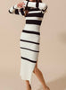 The Christina Sweater Dress: Black & White Striped Bodycon Midi Dress - MomQueenBoutique