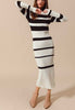 The Christina Sweater Dress: Black & White Striped Bodycon Midi Dress - MomQueenBoutique