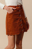 The Corduroy Connie Skirt: Scalloped Rust Corduroy Front Button Skirt - MomQueenBoutique