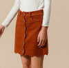 The Corduroy Connie Skirt: Scalloped Rust Corduroy Front Button Skirt - MomQueenBoutique