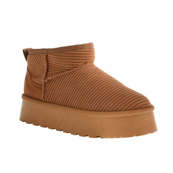 The Corduroy Yarroh Ugg Bootie: Casual Pull On Mini Bootie - MomQueenBoutique