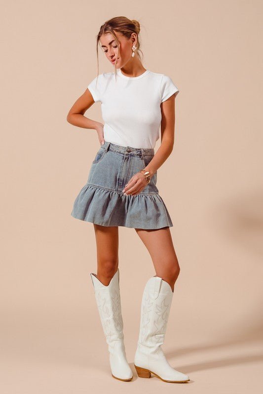 The Dallas Skirt: Ruffled Denim Skirt - MomQueenBoutique