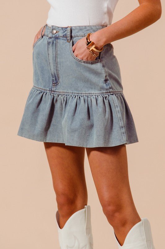 The Dallas Skirt: Ruffled Denim Skirt - MomQueenBoutique