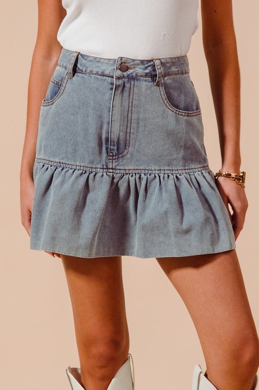 The Dallas Skirt: Ruffled Denim Skirt - MomQueenBoutique