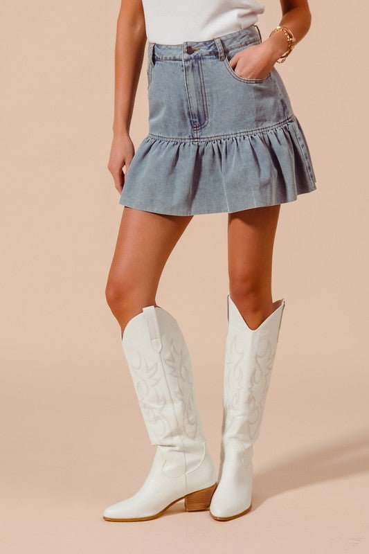 The Dallas Skirt: Ruffled Denim Skirt - MomQueenBoutique