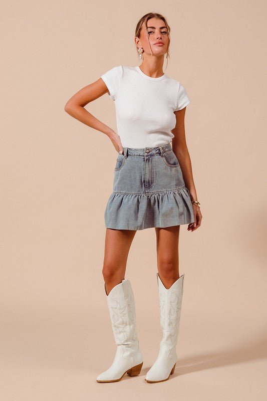 The Dallas Skirt: Ruffled Denim Skirt - MomQueenBoutique