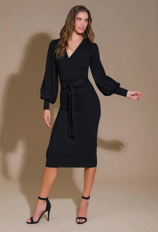 The Daphne Dress - Black Knit Sweater Wrap Dress - MomQueenBoutique