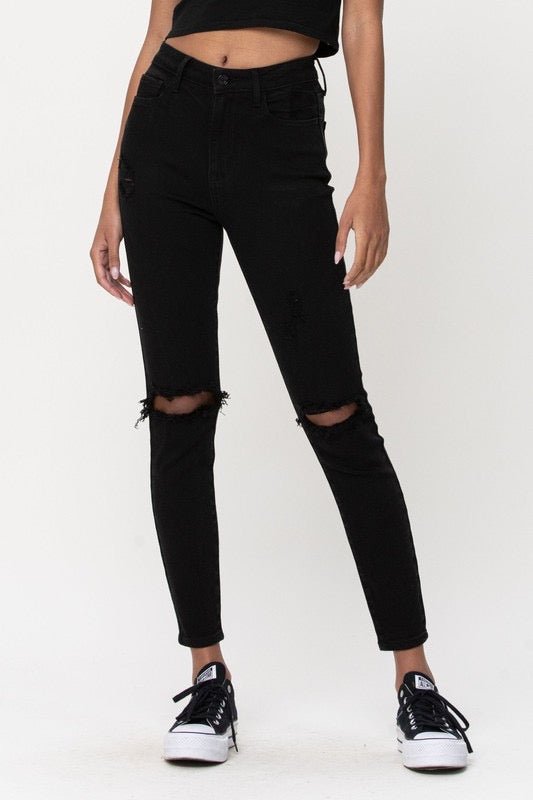 The Demi Jeans: Black Skinny Distressed Jeans - MomQueenBoutique