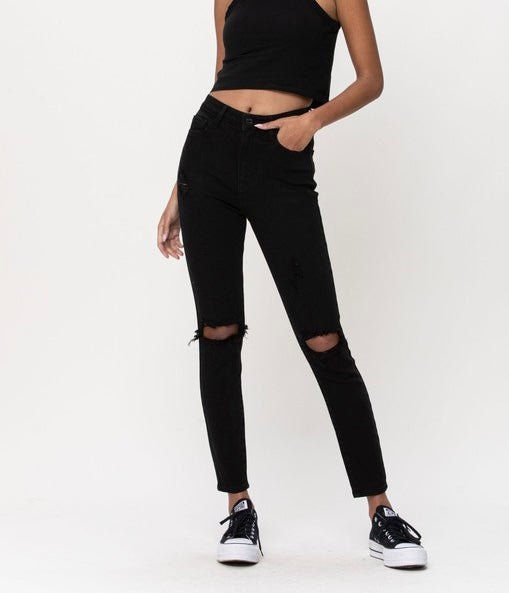 The Demi Jeans: Black Skinny Distressed Jeans - MomQueenBoutique