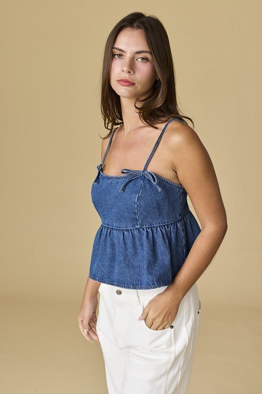 The Denver Top: Denim Bow Tank Top - MomQueenBoutique