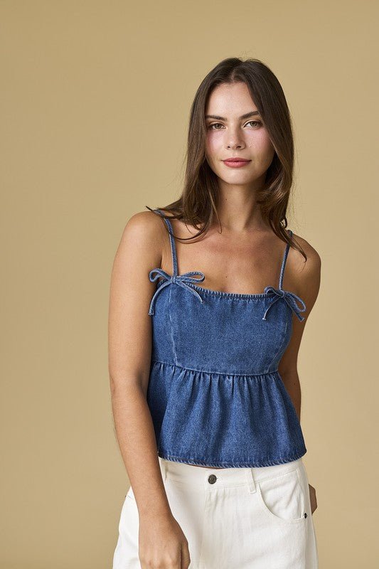 The Denver Top: Denim Bow Tank Top - MomQueenBoutique