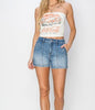 The Desiree Shorts: High Rise Denim Seal Detail Shorts - MomQueenBoutique