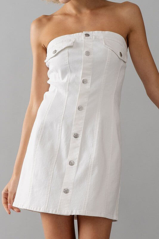 The Drew Dress: Strapless Denim Dress– MomQueenBoutique