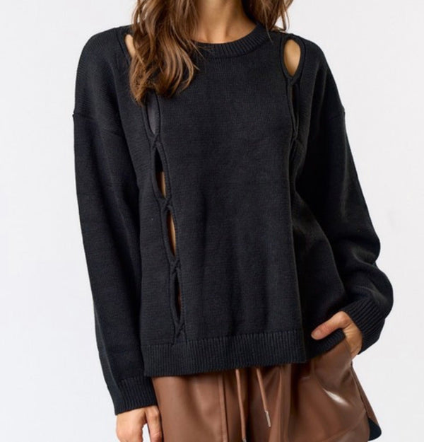 The Emily Sweater: Black Sweater With Cut Out Detail - MomQueenBoutique