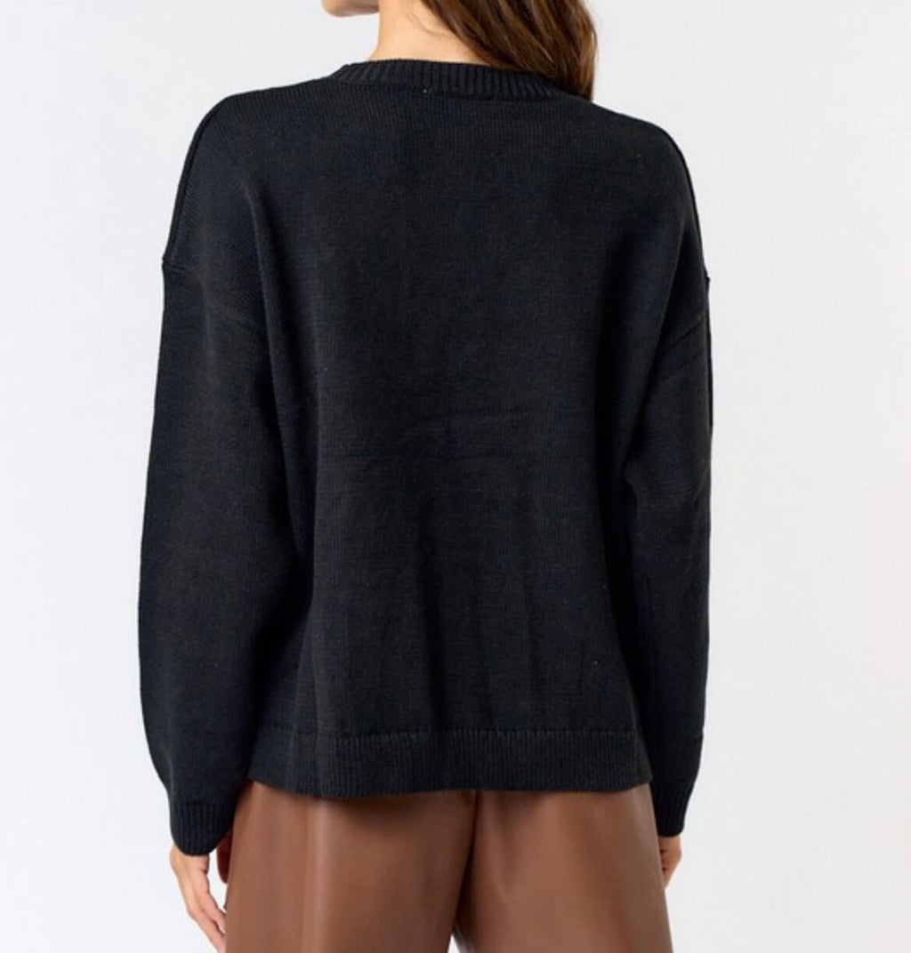 The Emily Sweater: Black Sweater With Cut Out Detail - MomQueenBoutique