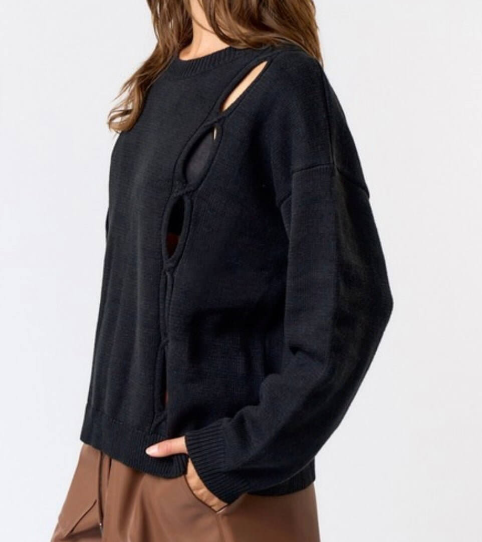 The Emily Sweater: Black Sweater With Cut Out Detail - MomQueenBoutique