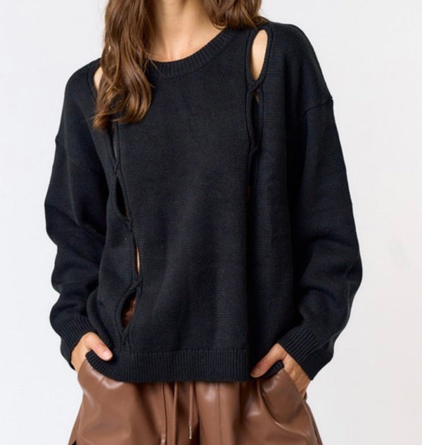 The Emily Sweater: Black Sweater With Cut Out Detail - MomQueenBoutique