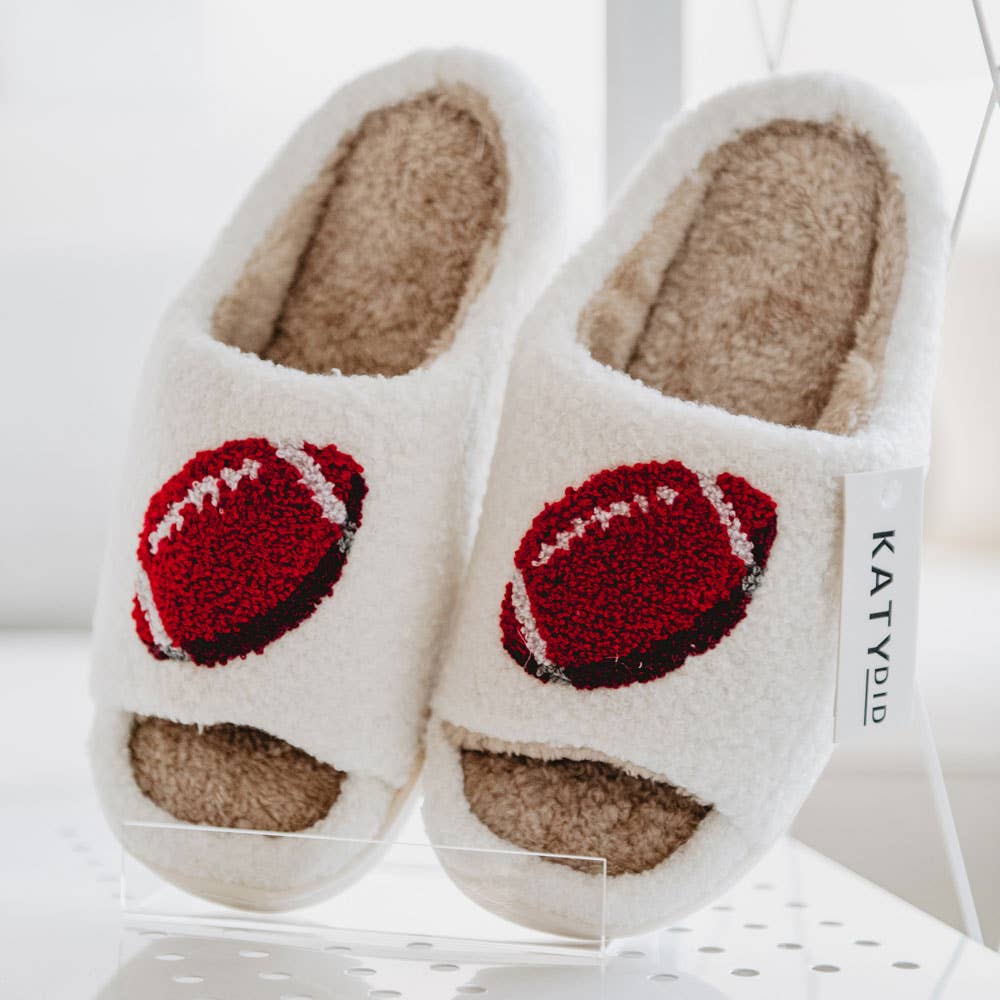 The Football Fan Slippers: Open Toe Sherpa Football Slippers - MomQueenBoutique