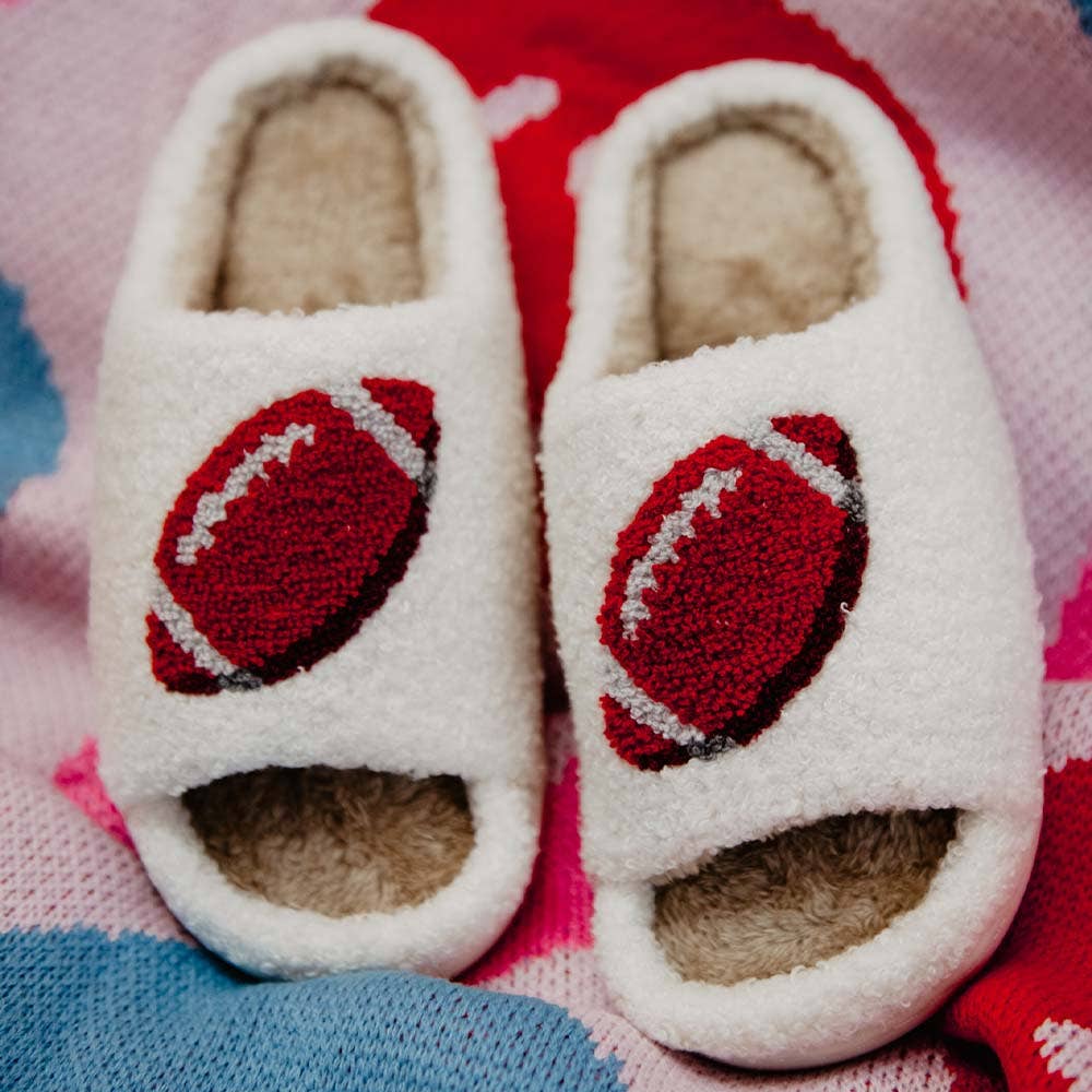 The Football Fan Slippers: Open Toe Sherpa Football Slippers - MomQueenBoutique