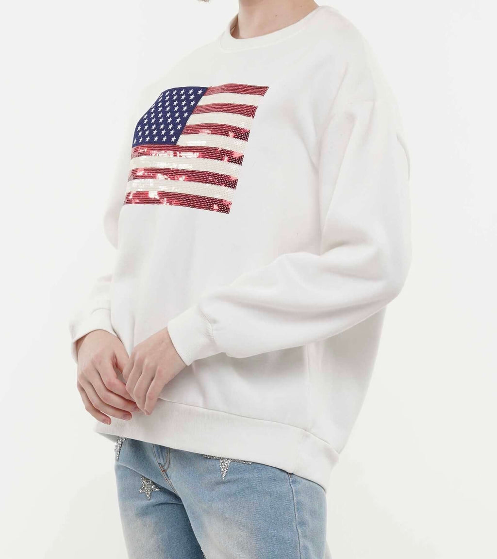 The God Bless America Sweatshirt: Sequin American Flag Sweatshirt - MomQueenBoutique
