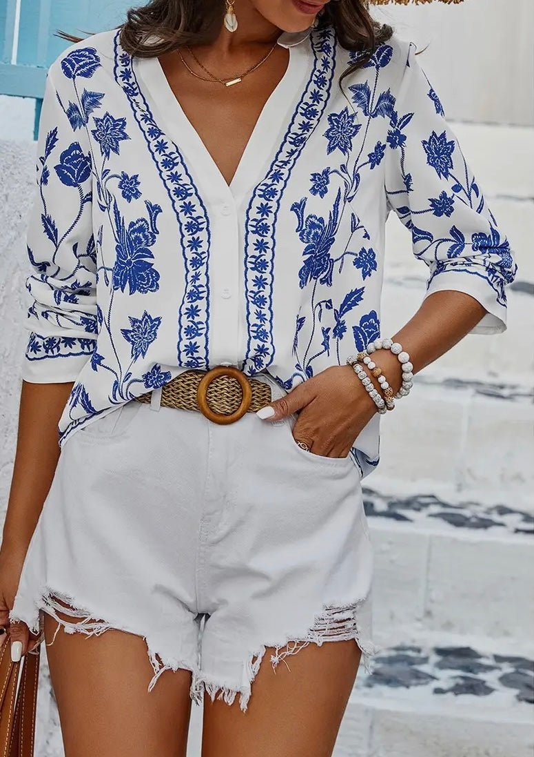 The Gwen Blouse: Floral Print Blouse - MomQueenBoutique