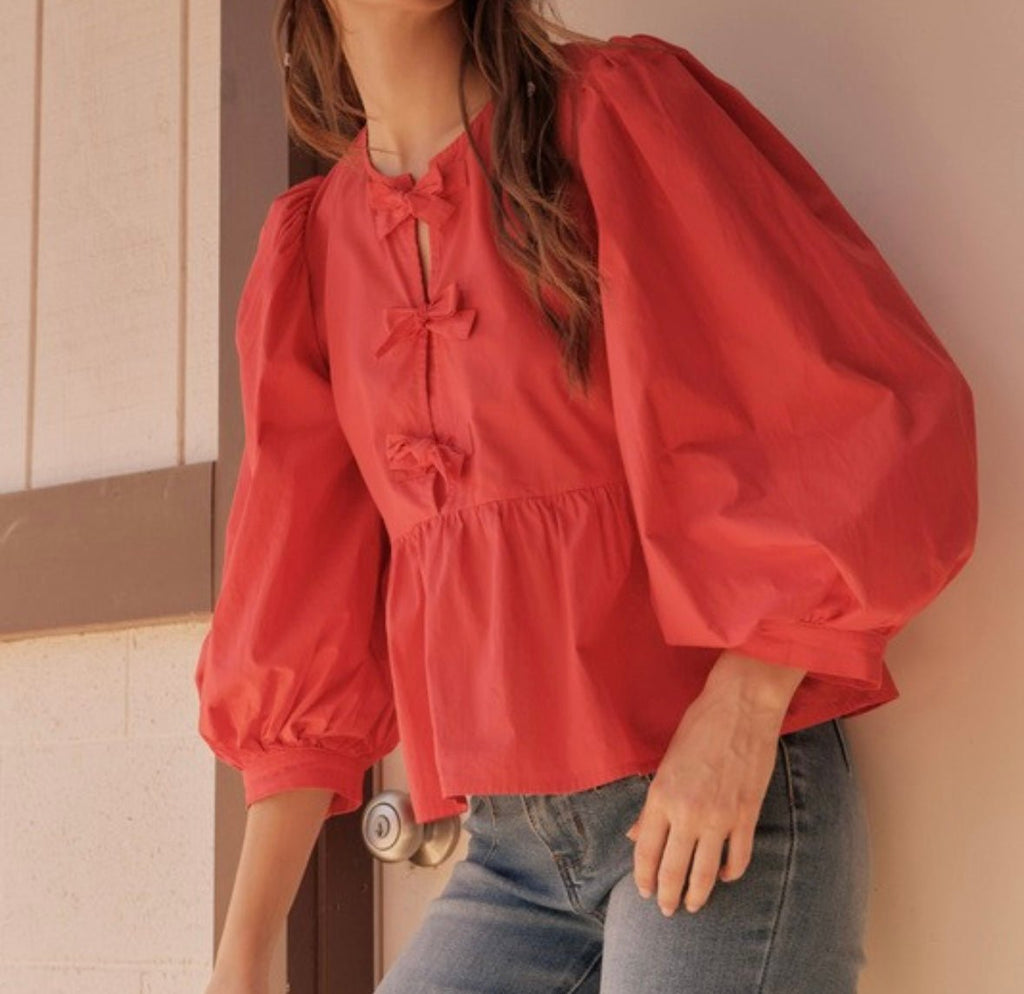 The Hadley Bow Blouse: Red Bow Blouse - MomQueenBoutique