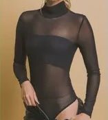 The Hannah Bodysuit: Long Sleeve Black Sheer Bodysuit - MomQueenBoutique