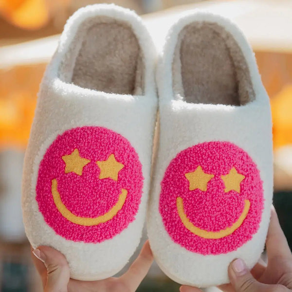 The Happy Feet Slippers: Pink Happy Face Slippers - MomQueenBoutique