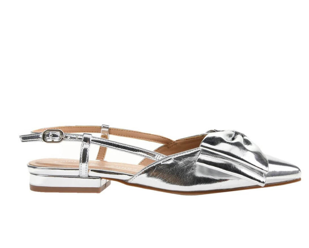 The Harmony Slingback Bow Slide In Silver Metal - MomQueenBoutique