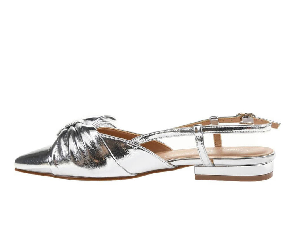 The Harmony Slingback Bow Slide In Silver Metal - MomQueenBoutique