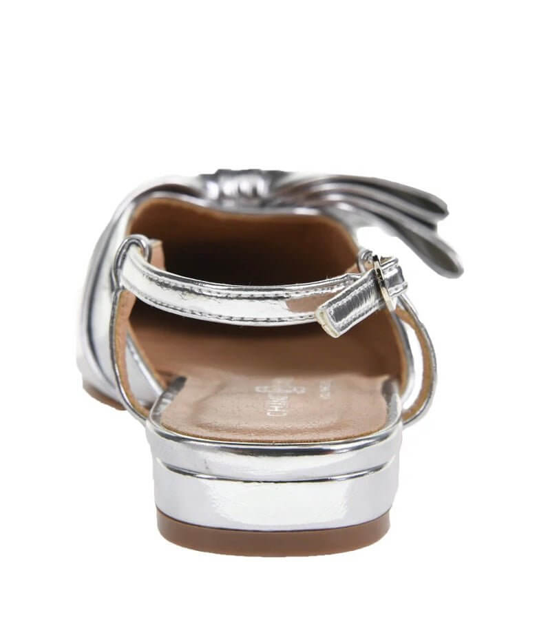 The Harmony Slingback Bow Slide In Silver Metal - MomQueenBoutique